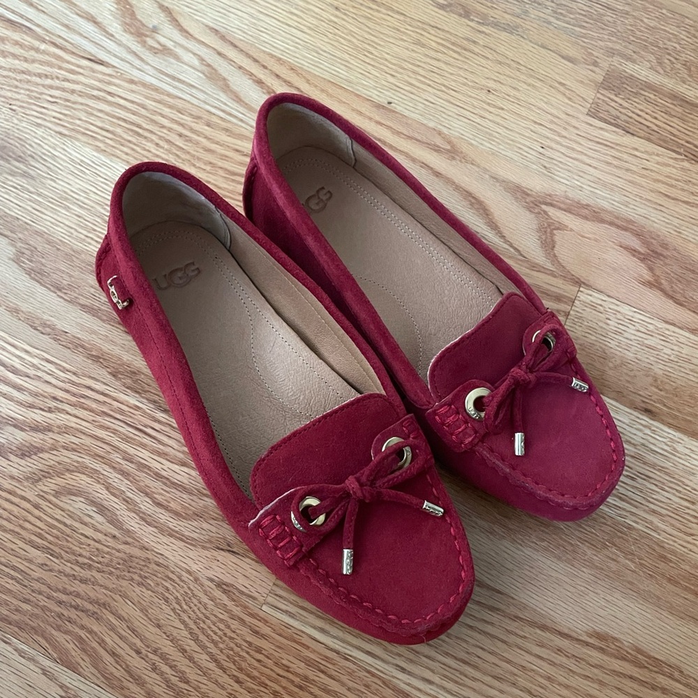 UGG Red Suede Flats with Bow Detail